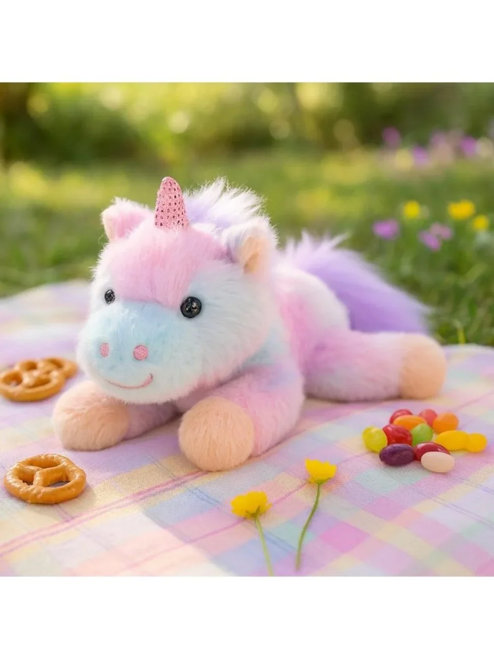 Purple Rainbow Unicorn Plush Stuffed Animal Cute Pocket Size Gift for Kids